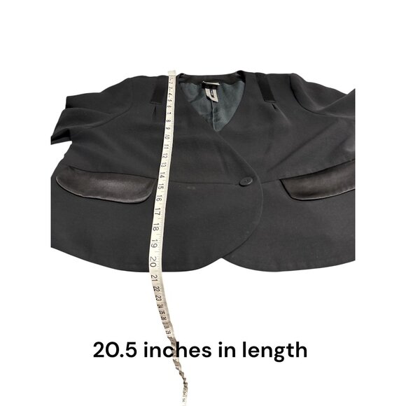 Liith Black Cropped Wrap-Style Blazer With Satin Trim & Single Button Closure - Picture 10 of 10